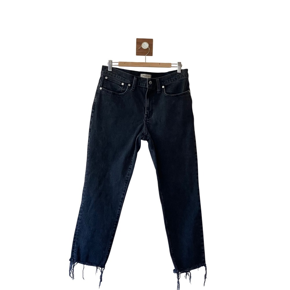 Madewell Tomboy Straight Jeans Womens Size 29 Black Denim Frayed Hem
